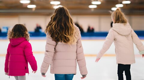 Kinder auf der Synthetik Eislaufbahn